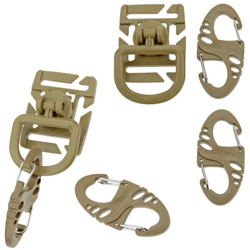2X KIT MOSCHETTONI S-HOOK PER MOLLE - COYOTE - MIL-TEC - immagine 4