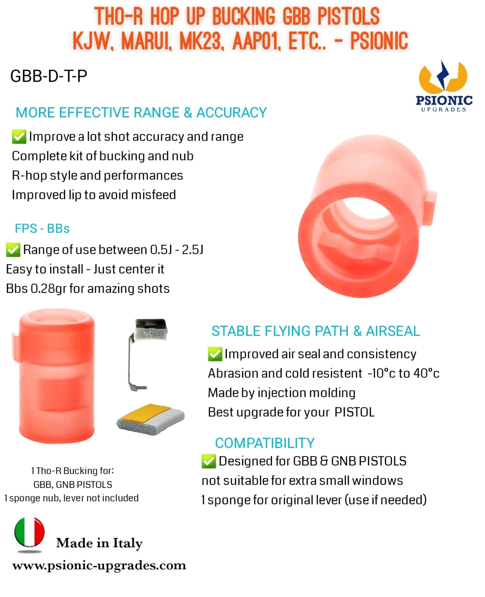 GOMMINO HOP UP THO-R PER PISTOLE GBB CON PRESSORE - PSIONIC - immagine 2