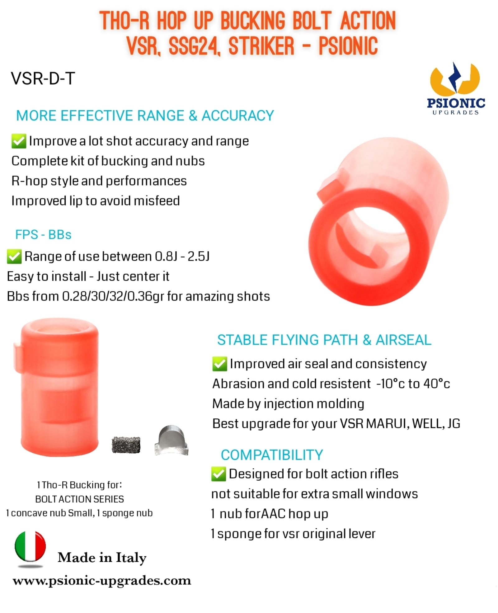 GOMMINO HOP UP THO-R PER VSR10, SSG24, STRIKER CON PRESSORI - PSIONIC - immagine 2