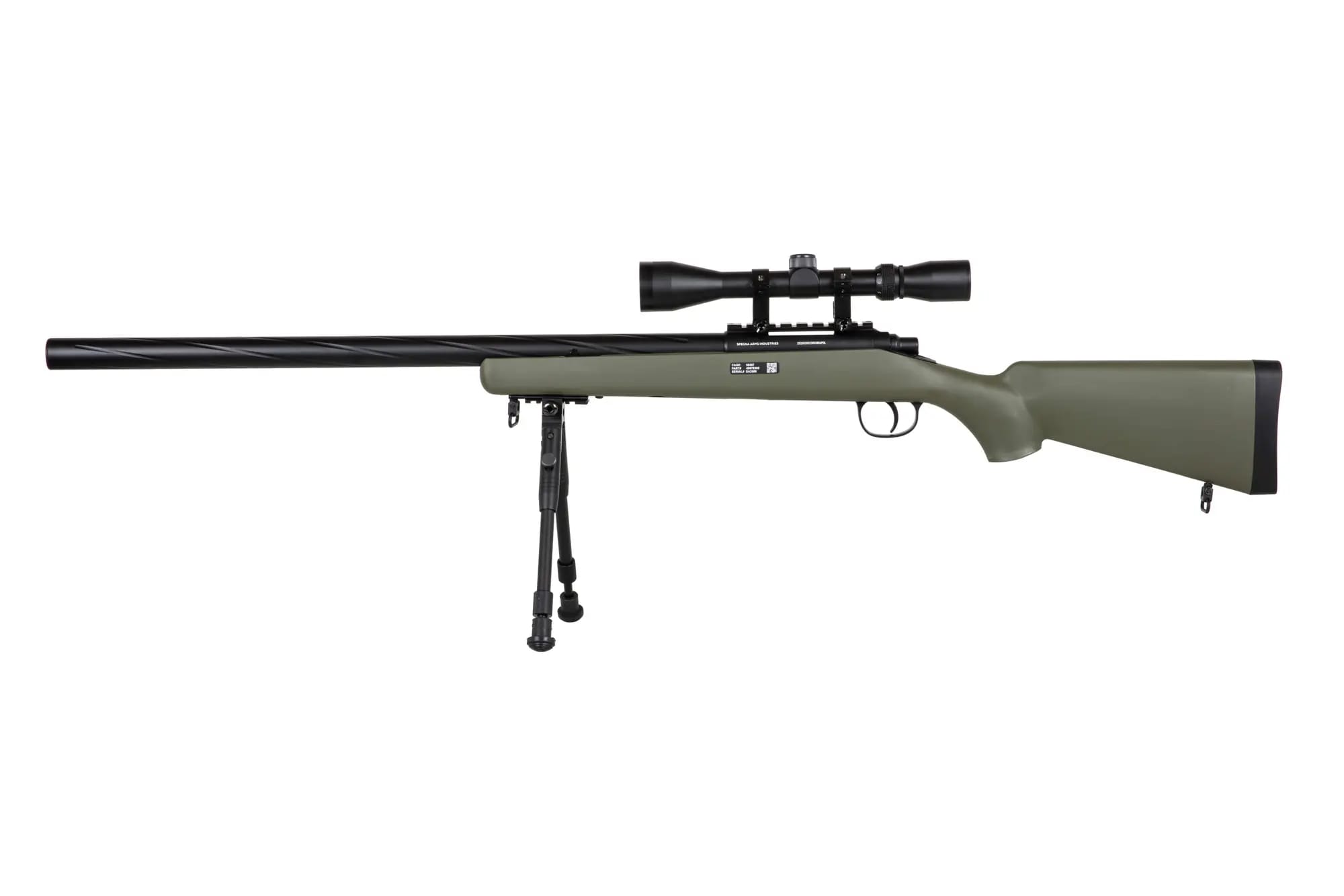 Sniper Rifle SA-S12 EDGE Specna Arms OD Green con ottica e bipiede, fucile di precisione per softair.